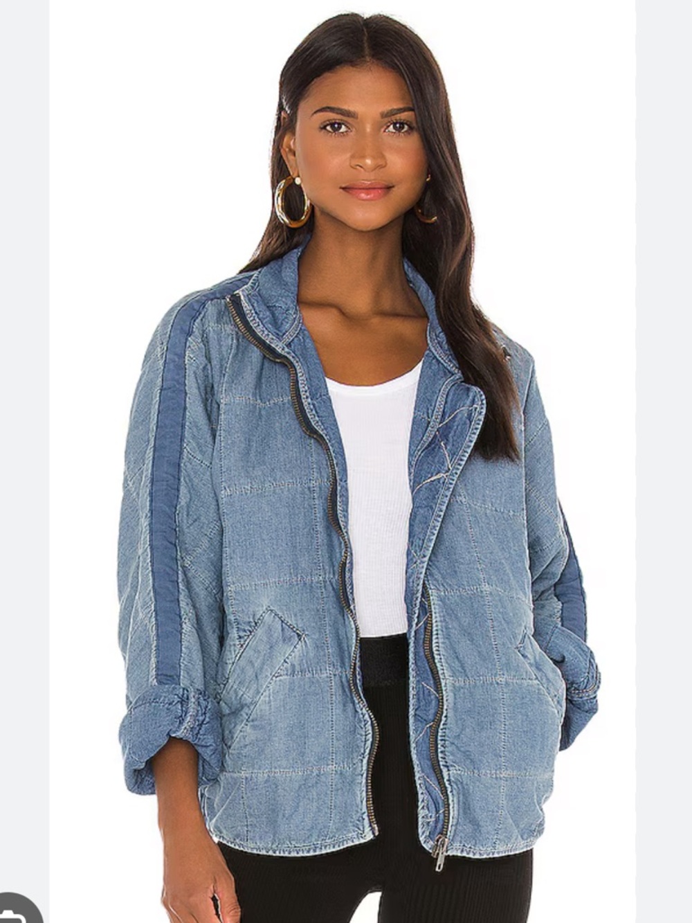 We The Free Light Blue Quilted Denim Dolman Jacket
